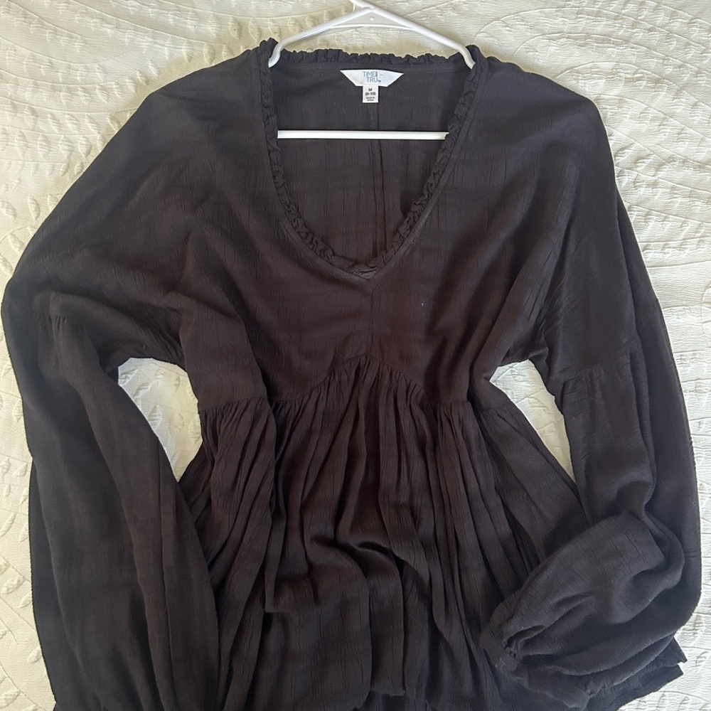 Time and Tru Black V-Neck Blouse